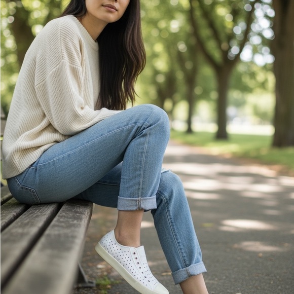 Native Women's White Perforated Slip-On Sneakers - Picture 2 of 9